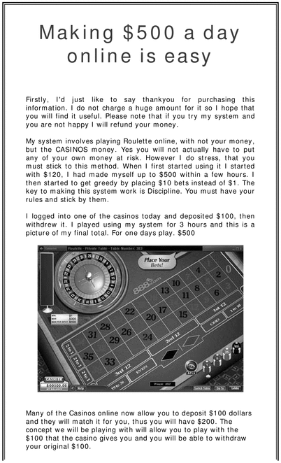 Product picture $500 A Day Roulette System Using The Casinos Money